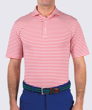 Gus Stripe Men's Performance Polo -front - vintage red Turtleson 