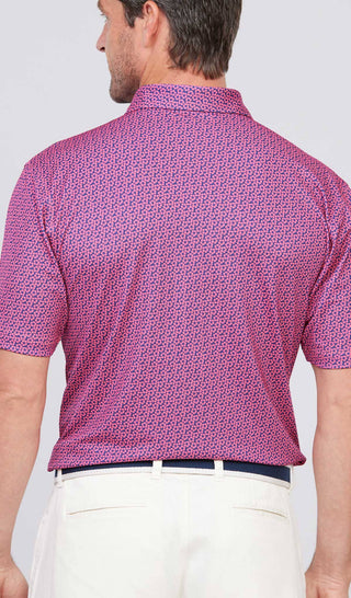 Azalea Performance Men's Polo - Back View -Navy/Rouge Red - Turtleson