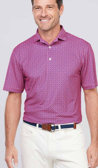 Azalea Performance Men's Polo - Front View - Navy/Rouge Red - Turtleson
