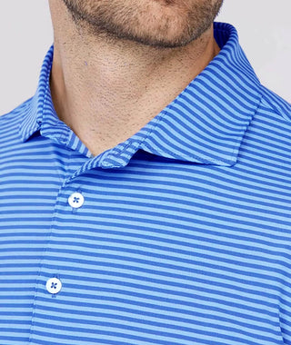 Edward Stripe Performance Men's Polo - Shirt Collar - Turtleson -Luxe Blue/Marine