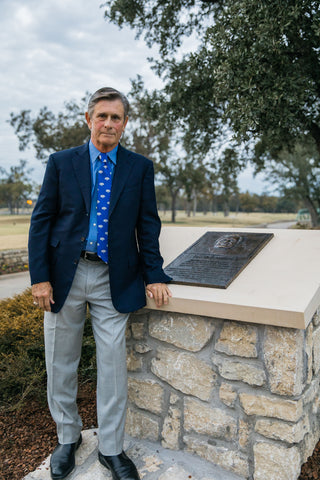 randy smith with bronze marker at Royal Oaks