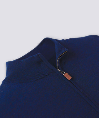 Men's Italian Merino Quarter-Zip Sweater - Collar - Navy - Turtleson