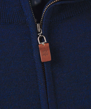 Men's Italian Merino Quarter-Zip Sweater - Zipper - Navy - Turtleson