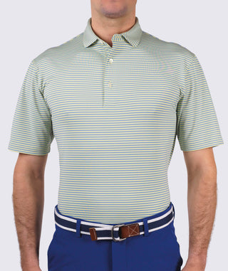 Edward Stripe Performance Men's Polo - front Luxe Blue/Butter Turtleson -