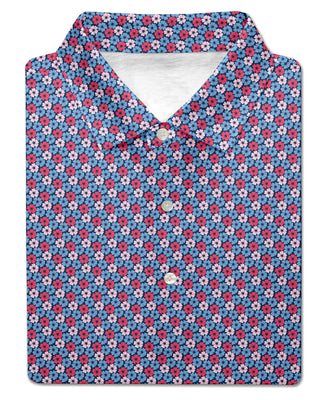 Hibiscus Performance Men's Polo - Navy/Luxe Blue - Turtleson