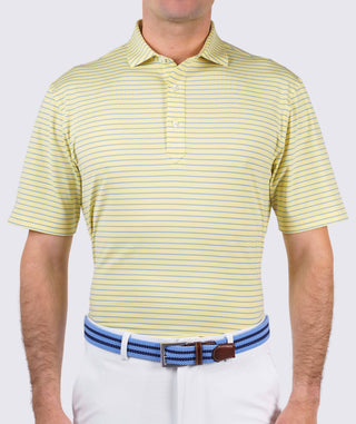 Trey Stripe Performance Polo men front - Butter/Luxe Blue - Turtleson