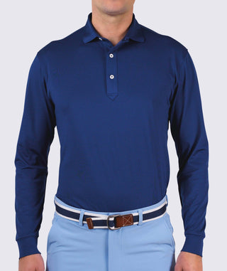 Kenneth Solid Performance Polo Long Sleeve - front -  Navy - Turtleson