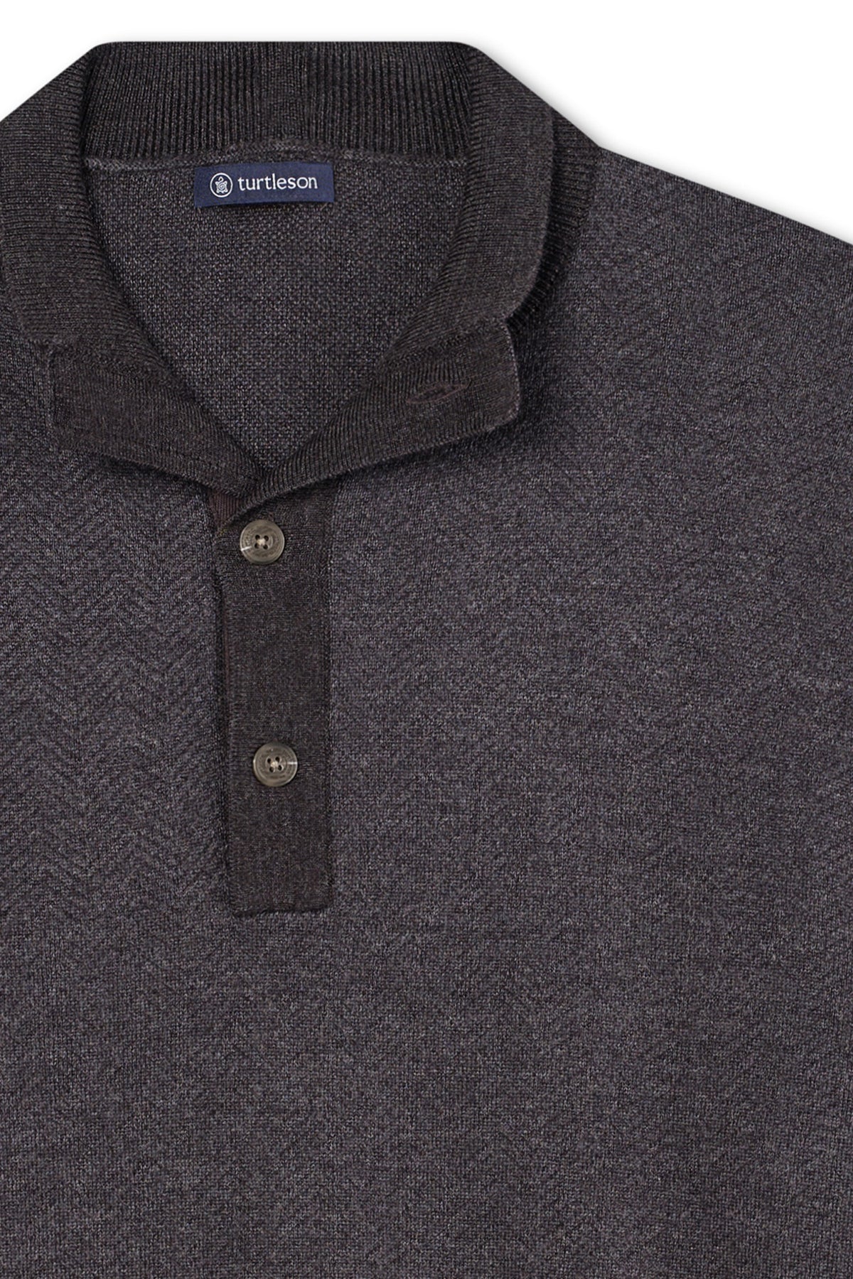 Textured Merino knit, buttons and collar on the Fox Ridge sweater