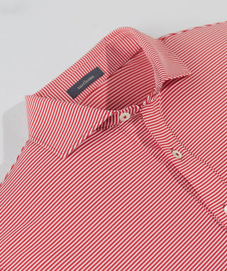 Carter Stripe Performance Men's Polo - Rouge Red - Collar - Turtleson