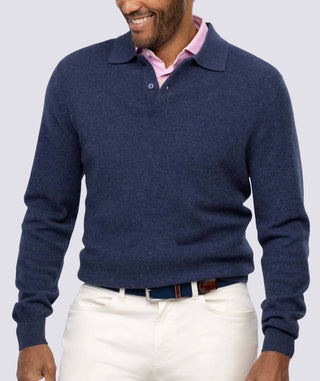 Wade 2-Button Men's Cashmere Sweater - Side - Turtleson -Navy