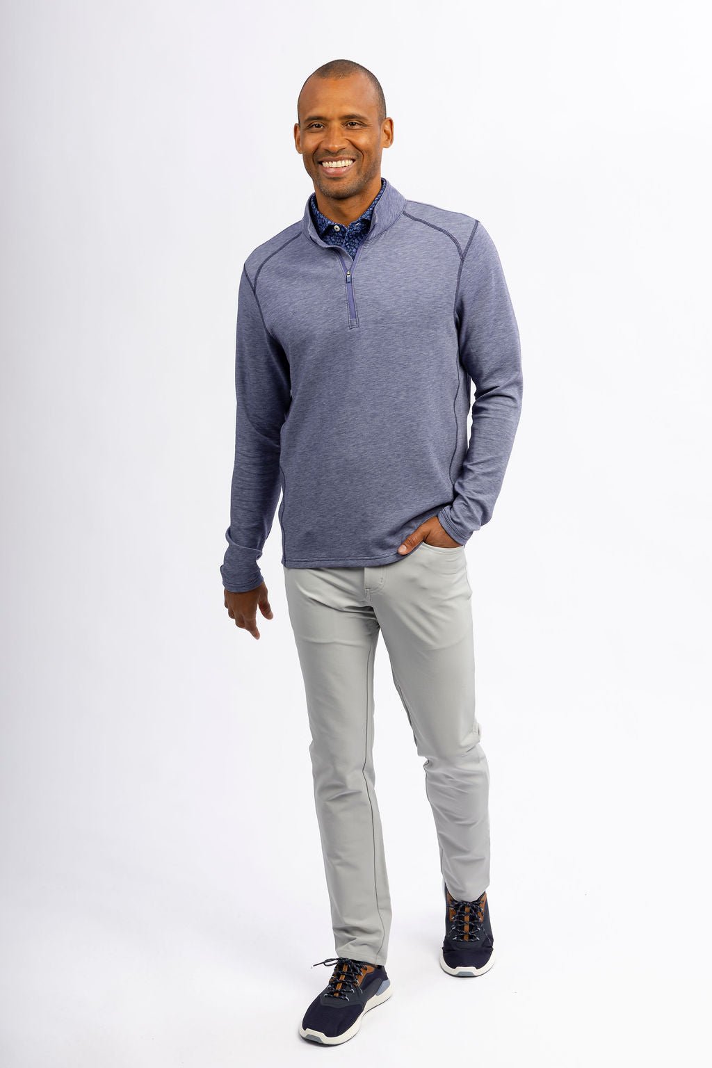 dress shirt quarter zip Free Country Men's Sueded Spacedye Quarter-Zip Pullover Blue XXL
