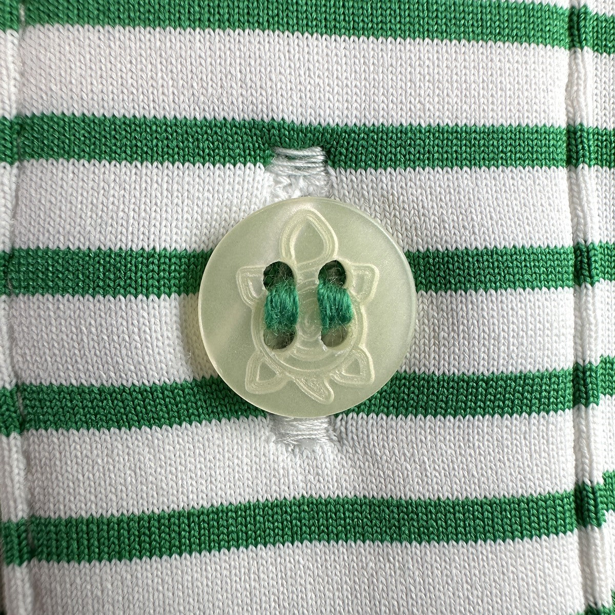 Green 11-Stitch on green and white stripes