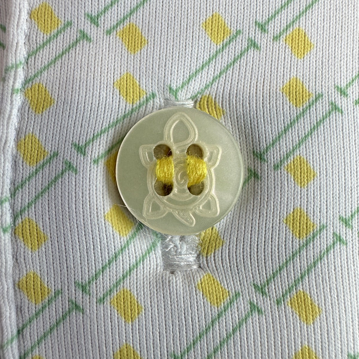 Yellow 11-Stitch on a yellow and mint print