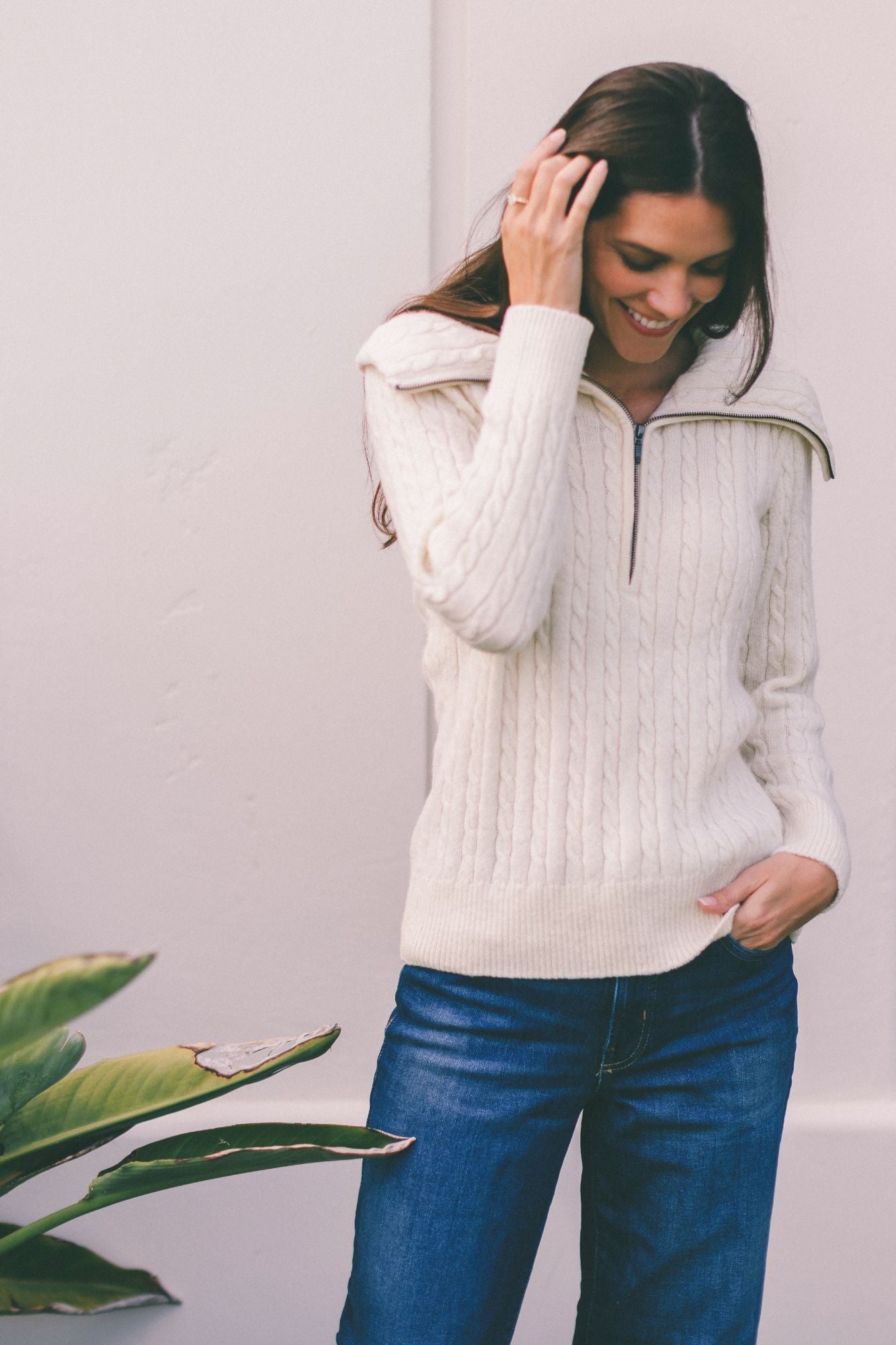 Women's Half-Zip Cable Knit Sweater from Alpaca | Turtleson