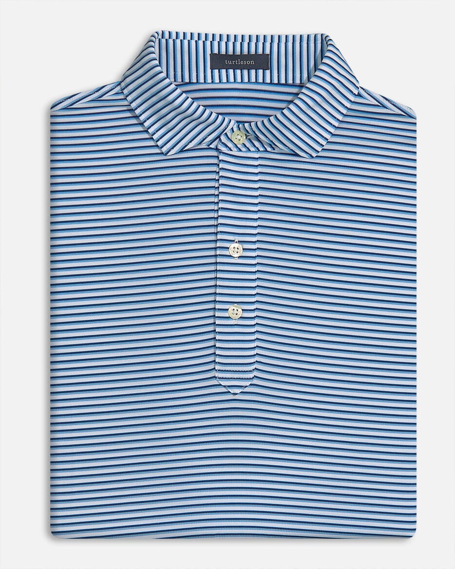 Navy Blue Classic Striped Polyester Performance Polo Shirt Custom